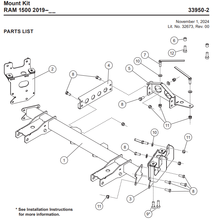 Western 33950-2 – Plow Mount Kit 2019+ Ram 1500 (Includes Bolt Kit)